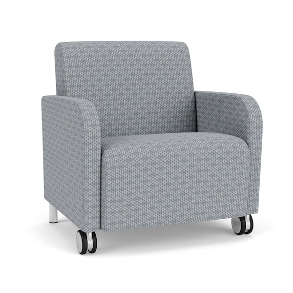 Lesro Siena Lounge Reception Wide Guest Chair w/ Front Casters, Brushed Steel Back Legs, RS Fog Uph SN1201 - main